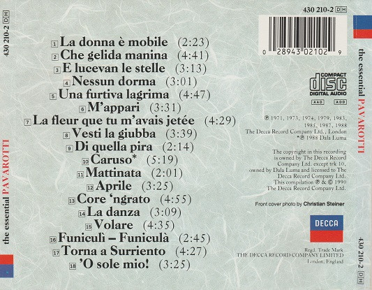 Luciano Pavarotti - The Essential Pavarotti | Decca (430 210-2) - main