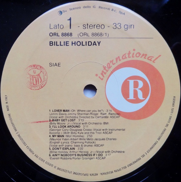 Billie Holiday - Billie Holiday | Ricordi International (ORL 8868) - 3