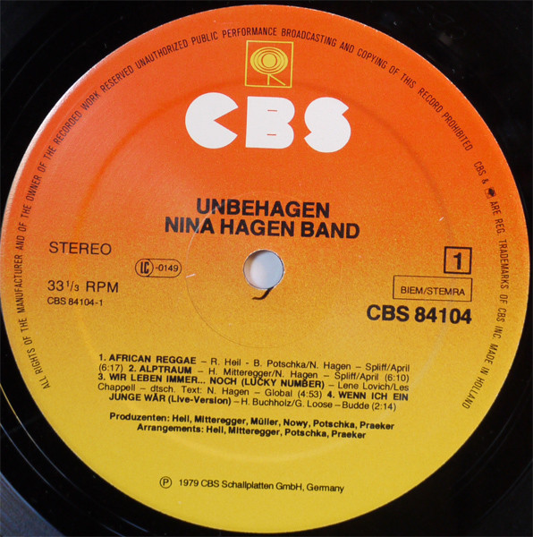 Nina Hagen Band - Unbehagen | CBS (CBS 84104) - 3