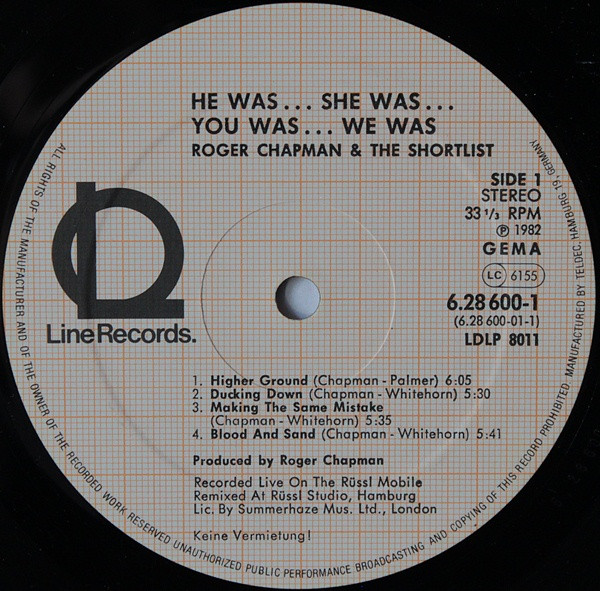 Roger Chapman And The Shortlist - He Was… She Was… You Was… We Was… | Line Records (6.28600 DT) - 3 Roger Chapman And The Shortlist - He Was… She Was… You Was… We Was… | Line Records (6.28600 DT) - 3
