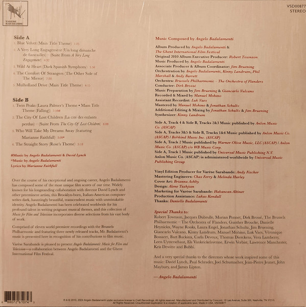 Angelo Badalamenti - Music For Film & Television | Varèse Sarabande (VSD00877) - 2
