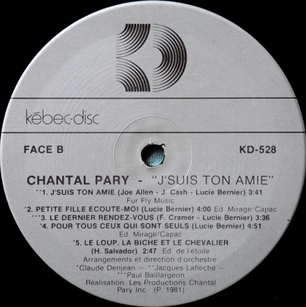 Chantal Pary - J'Suis Ton Amie | Kébec-Disc (KD-528) - 4 Chantal Pary - J'Suis Ton Amie | Kébec-Disc (KD-528) - 4