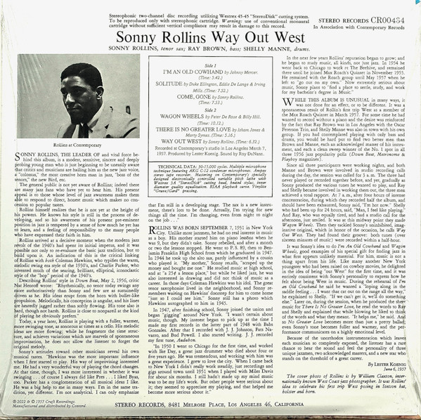 Sonny Rollins - Way Out West | Craft Recordings (CR00434) - 2