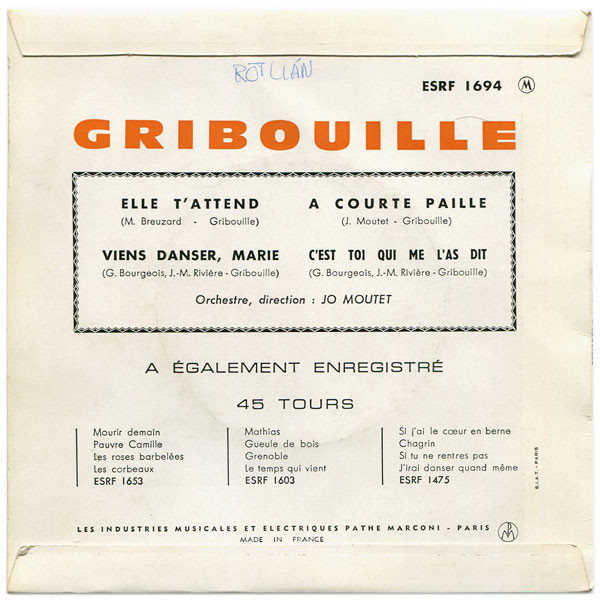 Gribouille - Viens Danser, Marie | Columbia (ESRF 1694) - 2