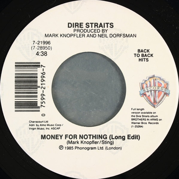 Dire Straits - Money For Nothing (Long Edit) / Twisting By The Pool | Warner Bros. Records (7-21996)