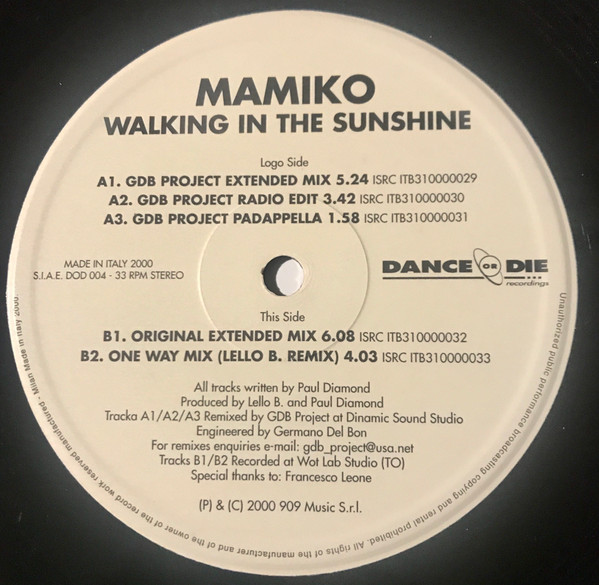 Mamiko Aso - Walking In The Sunshine | Dance Or Die Recordings (DOD 004) - 3 Mamiko Aso - Walking In The Sunshine | Dance Or Die Recordings (DOD 004) - 3