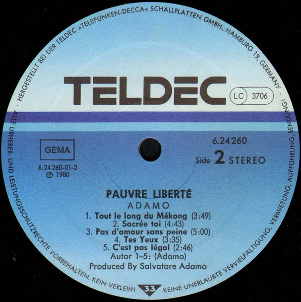 Adamo - Pauvre Liberté... | TELDEC (6.24 260 AS) - 4