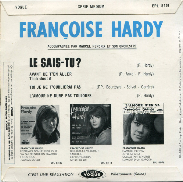 Françoise Hardy - Le Sais-tu? | Disques Vogue (EPL 8 179) - 2