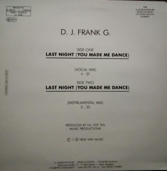 D.J. Franky G. - Last Night (You Made Me Dance) | Lashmar Record Company (LRC 1005) - 2 D.J. Franky G. - Last Night (You Made Me Dance) | Lashmar Record Company (LRC 1005) - 2