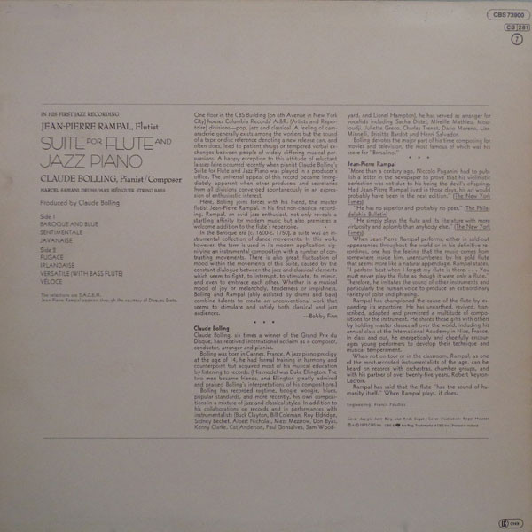 Jean-Pierre Rampal / Claude Bolling - Suite For Flute And Jazz Piano | CBS (CBS 73900) - 2