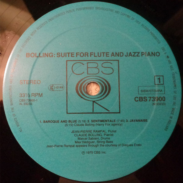 Jean-Pierre Rampal / Claude Bolling - Suite For Flute And Jazz Piano | CBS (CBS 73900) - 3