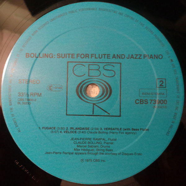 Jean-Pierre Rampal / Claude Bolling - Suite For Flute And Jazz Piano | CBS (CBS 73900) - 4