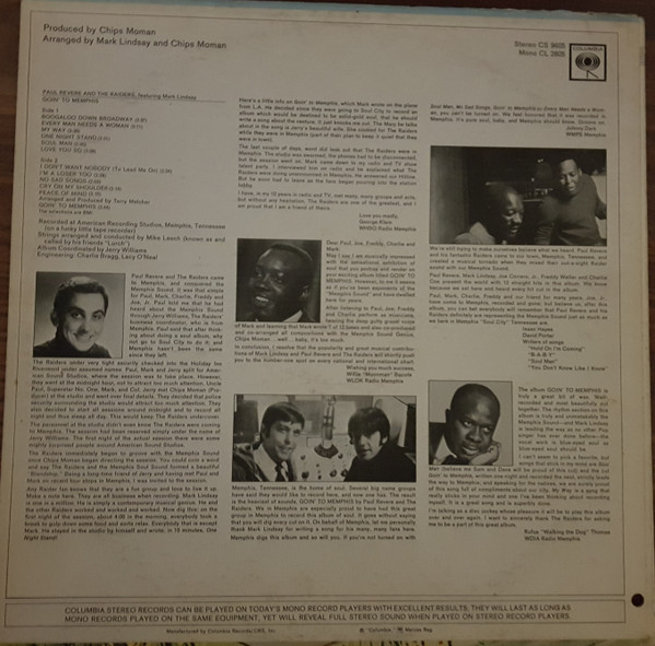 Paul Revere & The Raiders Featuring Mark Lindsay - Goin' To Memphis [Vinyl] | Columbia (CS 9605) - 2