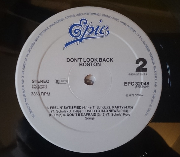 Boston - Don't Look Back | Epic (EPC 32048) - 4