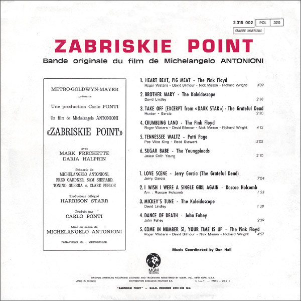 Various - Zabriskie Point (Bande Originale Du Film De Michelangelo Antonioni) | MGM Records (2 315 002) - 2
