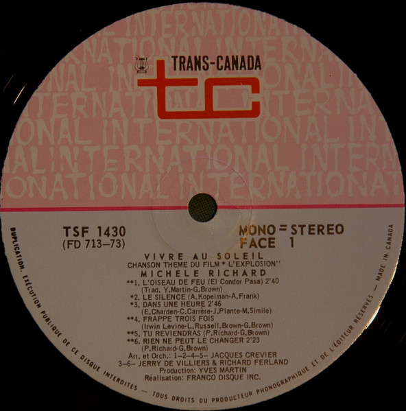 Michèle Richard - Vivre Au Soleil | Trans-Canada International (TSF 1430) - 4 Michèle Richard - Vivre Au Soleil | Trans-Canada International (TSF 1430) - 4