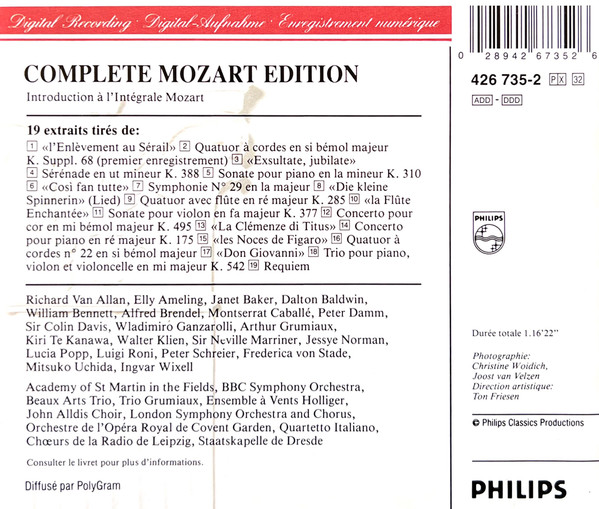Wolfgang Amadeus Mozart - Introduction à L'édition Complète Mozart | Philips Classics (426 735-2) - 2