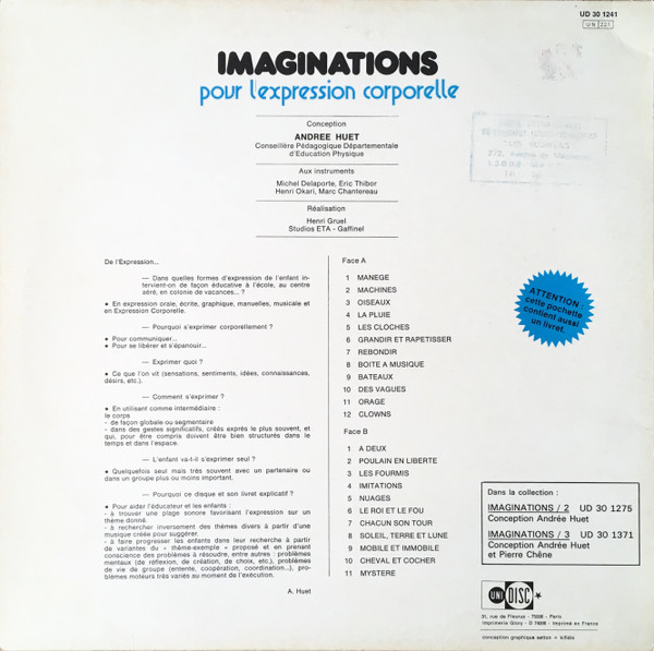 Andrée Huet , Eric Thibor - Imaginations Pour L'Expression Corporelle | Unidisc (UD 30 1241) - 2 Andrée Huet , Eric Thibor - Imaginations Pour L'Expression Corporelle | Unidisc (UD 30 1241) - 2