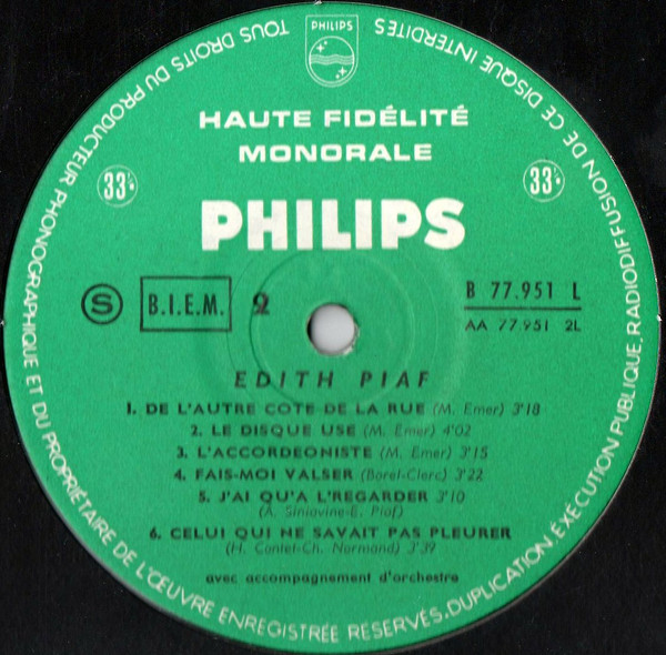Edith Piaf - Les Grandes Chansons D' Edith Piaf | Philips (B 77.951 L) - 4