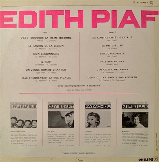 Edith Piaf - Les Grandes Chansons D' Edith Piaf | Philips (B 77.951 L) - 2