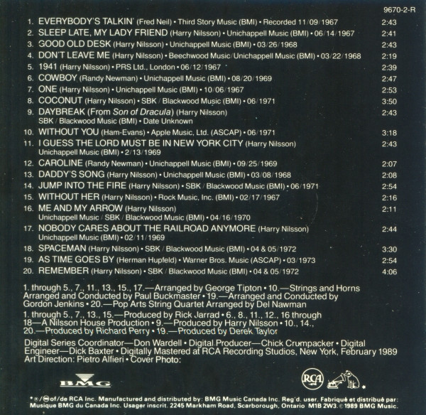 Harry Nilsson - All Time Greatest Hits | RCA (9670-2-R) - 2