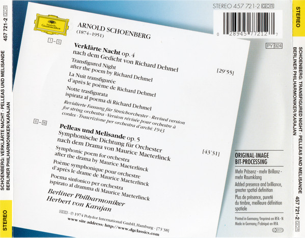 Arnold Schoenberg – Berliner Philharmoniker , Herbert von Karajan - Verklärte Nacht = Transfigured Night / Pelleas Und Melisande | Deutsche Grammophon (457 721-2) - 3