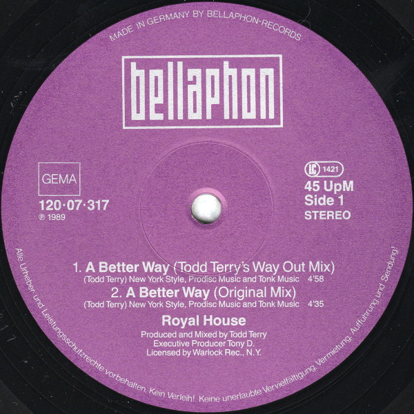 Royal House - A Better Way (Todd Terry 's Way Out Mix) | Bellaphon (120·07·317) - 3