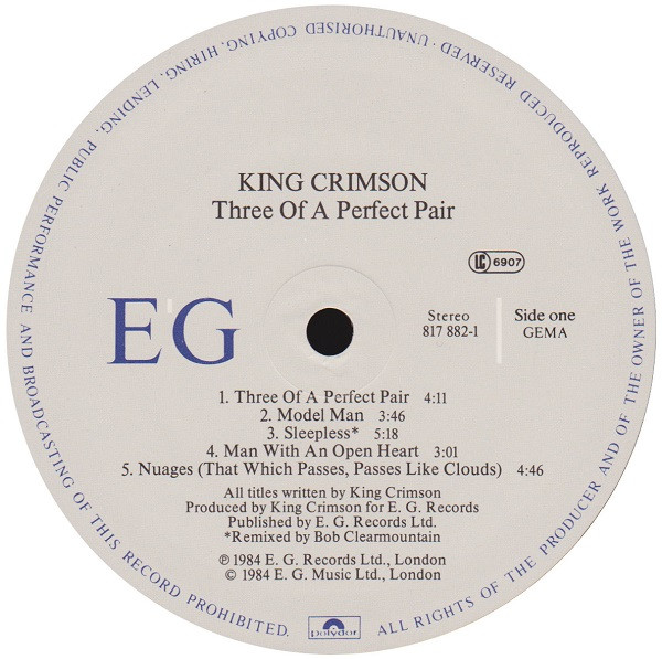 King Crimson - Three Of A Perfect Pair | EG (817 882-1) - 3