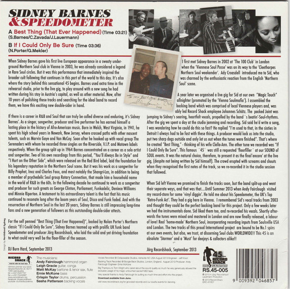 Sidney Barnes & Speedometer - Best Thing (That Ever Happened) / If I Could Only Be Sure | Record Shack (RS45-005) - 2 Sidney Barnes & Speedometer - Best Thing (That Ever Happened) / If I Could Only Be Sure | Record Shack (RS45-005) - 2