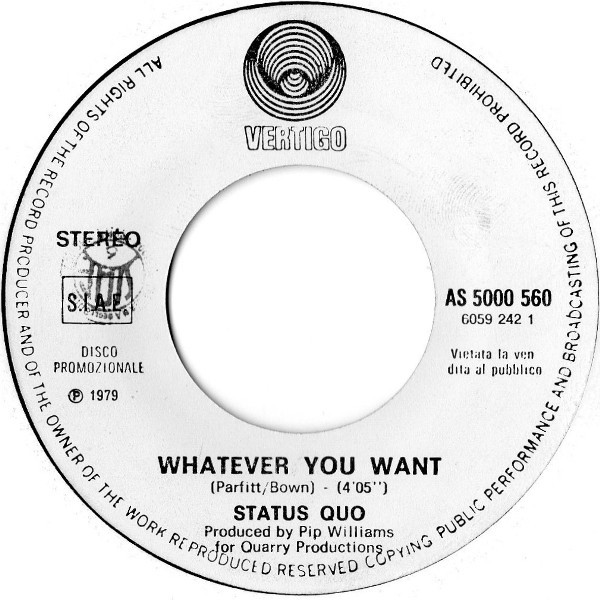 Status Quo / Enzo Malepasso - Whatever You Want / Ti Voglio Bene | Vertigo (AS 5000 560) - main