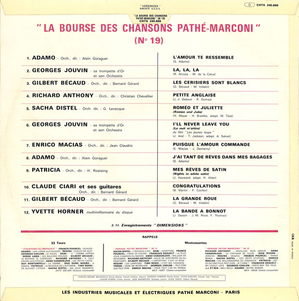 Various - La Bourse Des Chansons Pathé-Marconi N° 19 | La Voix De Son Maître (CHTX 240.698) - 2 Various - La Bourse Des Chansons Pathé-Marconi N° 19 | La Voix De Son Maître (CHTX 240.698) - 2