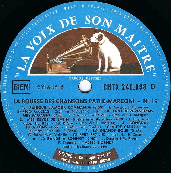 Various - La Bourse Des Chansons Pathé-Marconi N° 19 | La Voix De Son Maître (CHTX 240.698) - 4 Various - La Bourse Des Chansons Pathé-Marconi N° 19 | La Voix De Son Maître (CHTX 240.698) - 4