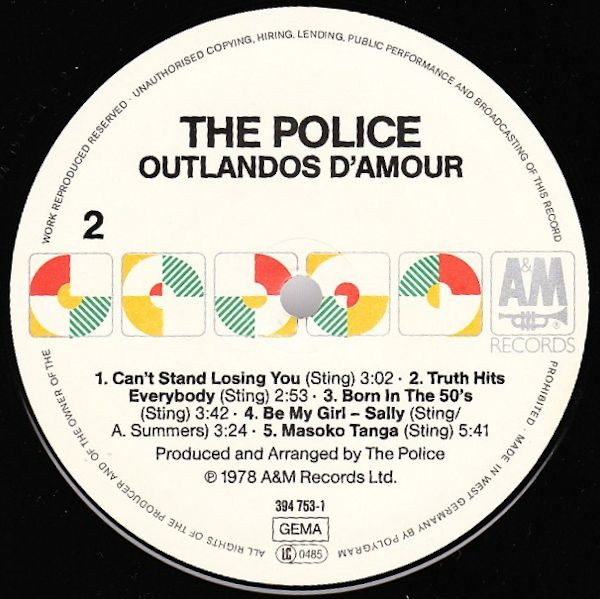 The Police - Outlandos D'Amour | A&M Records (394 753-1) - 2