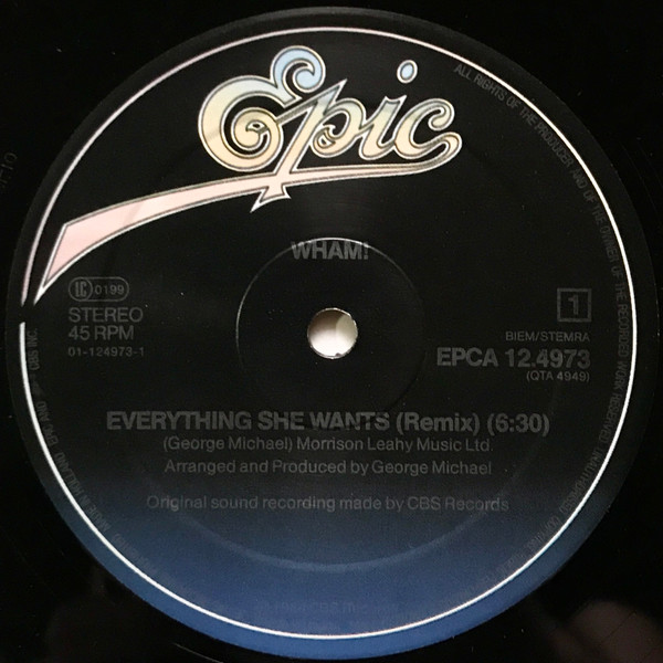 Wham! - Everything She Wants (Remix) | Epic (EPCA 12.4973) - 3