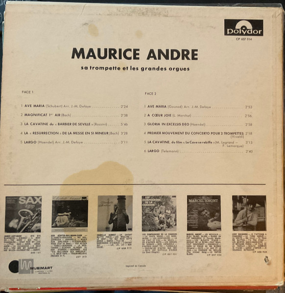 Maurice André - Ave Maria - Maurice André Sa Trompette Et Les Grandes Orgues | Polydor (CP 657 014) - 2 Maurice André - Ave Maria - Maurice André Sa Trompette Et Les Grandes Orgues | Polydor (CP 657 014) - 2