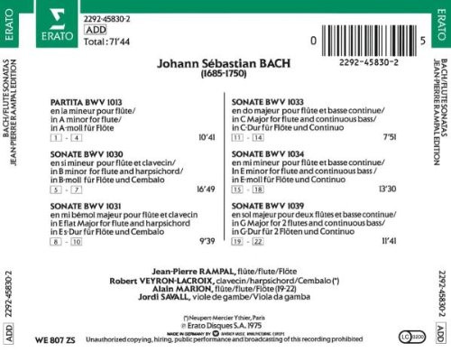 Johann Sebastian Bach , Jean-Pierre Rampal , Robert Veyron-Lacroix , Alain Marion , Jordi Savall - Flute Sonatas | Erato (2292-45830-2) - 2