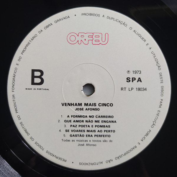 José Afonso - Venham Mais Cinco | Orfeu (RT LP 18034) - 4