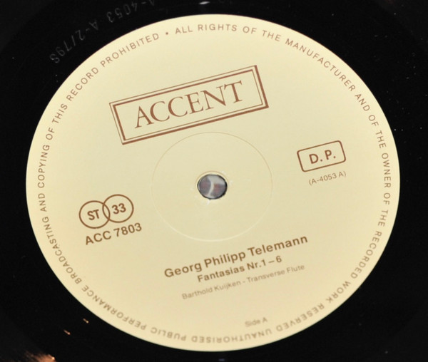 Georg Philipp Telemann / Barthold Kuijken - The Twelve Fantasias For Transverse Flute Without Bass | Accent (ACC 7803) - 4 Georg Philipp Telemann / Barthold Kuijken - The Twelve Fantasias For Transverse Flute Without Bass | Accent (ACC 7803) - 4