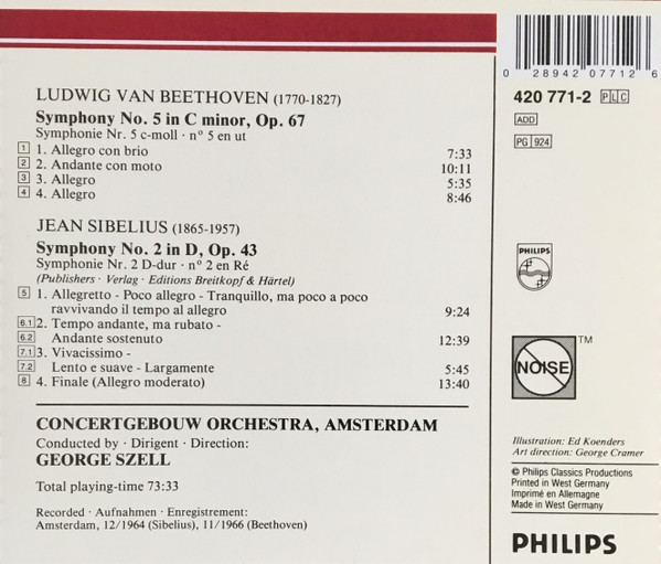 Ludwig van Beethoven , Jean Sibelius , Concertgebouworkest , George Szell - Symphony No. 5 / Symphony No. 2 | Philips (420 771-2) - 4