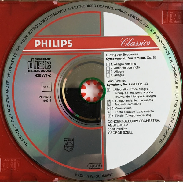 Ludwig van Beethoven , Jean Sibelius , Concertgebouworkest , George Szell - Symphony No. 5 / Symphony No. 2 | Philips (420 771-2) - 3