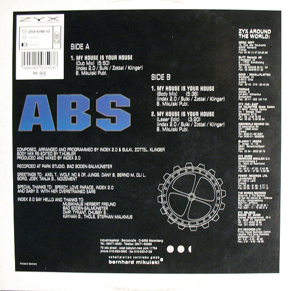 ABS - My House Is Your House | ZYX Records (ZYX 6700-12) - 2 ABS - My House Is Your House | ZYX Records (ZYX 6700-12) - 2