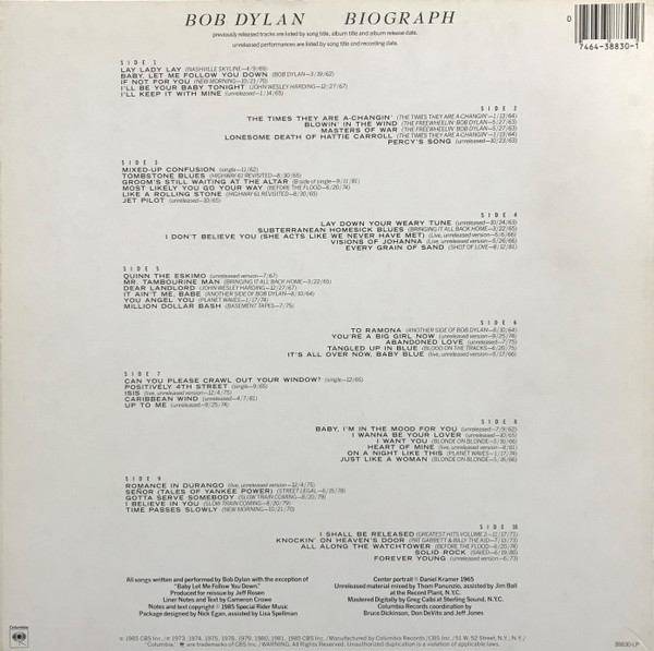 Bob Dylan - Biograph | Columbia (C5X 38830) - 2 Bob Dylan - Biograph | Columbia (C5X 38830) - 2