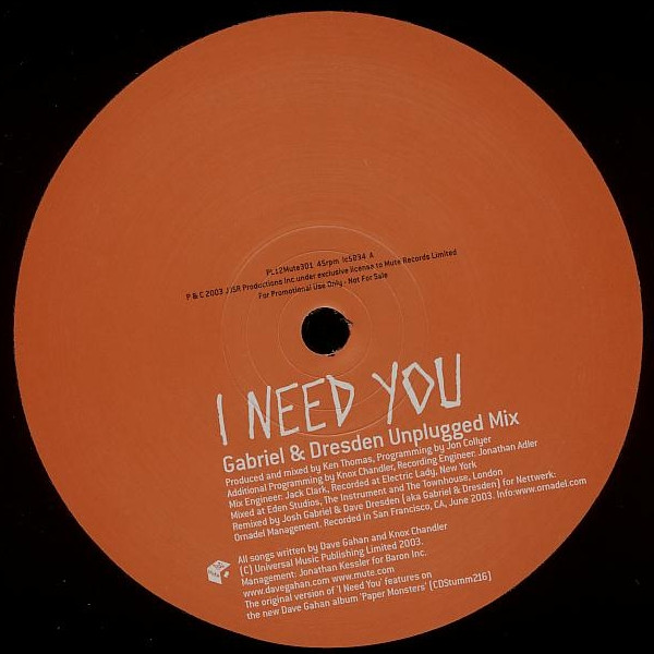 Dave Gahan - I Need You | Mute (P12Mute301) - 2 Dave Gahan - I Need You | Mute (P12Mute301) - 2