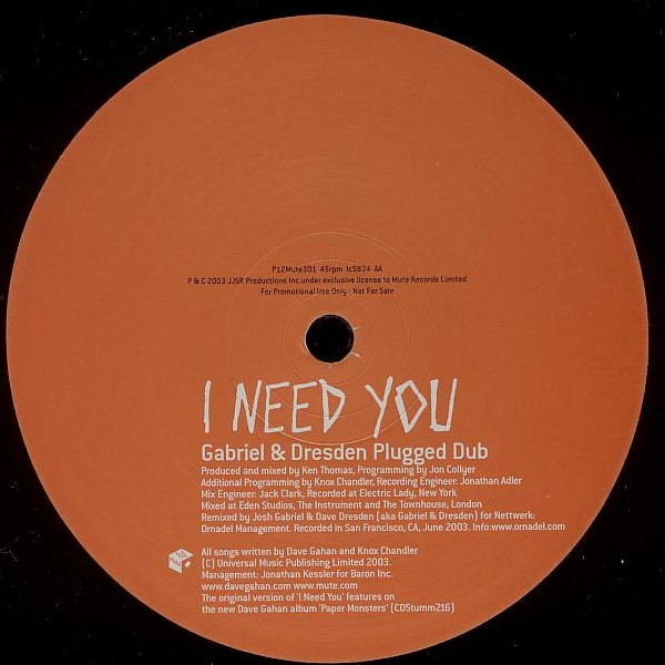 Dave Gahan - I Need You | Mute (P12Mute301) - 3 Dave Gahan - I Need You | Mute (P12Mute301) - 3