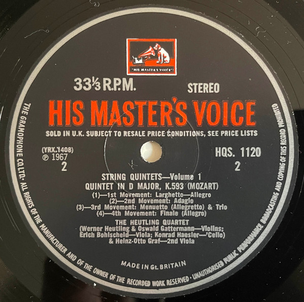 Wolfgang Amadeus Mozart - Heutling-Quartett With Heinz-Otto Graf - String Quintets Volume 1: G Minor, K.516; D Major, K.593 | His Master's Voice (HQS 1120) - 4 Wolfgang Amadeus Mozart - Heutling-Quartett With Heinz-Otto Graf - String Quintets Volume 1: G Minor, K.516; D Major, K.593 | His Master's Voice (HQS 1120) - 4