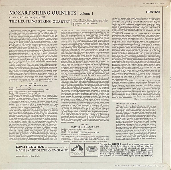 Wolfgang Amadeus Mozart - Heutling-Quartett With Heinz-Otto Graf - String Quintets Volume 1: G Minor, K.516; D Major, K.593 | His Master's Voice (HQS 1120) - 2 Wolfgang Amadeus Mozart - Heutling-Quartett With Heinz-Otto Graf - String Quintets Volume 1: G Minor, K.516; D Major, K.593 | His Master's Voice (HQS 1120) - 2