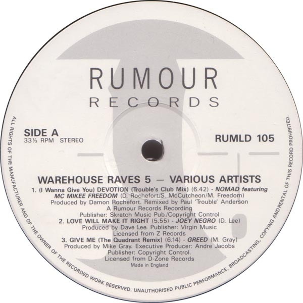 Various - Warehouse Raves 5 | Rumour Records (RUMLD 105) - 3 Various - Warehouse Raves 5 | Rumour Records (RUMLD 105) - 3