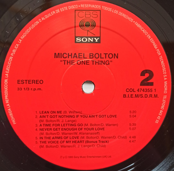 Michael Bolton - The One Thing | CBS/Sony (COL 474355 1) - 4