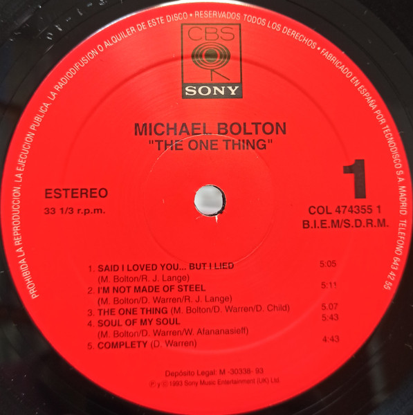 Michael Bolton - The One Thing | CBS/Sony (COL 474355 1) - 3
