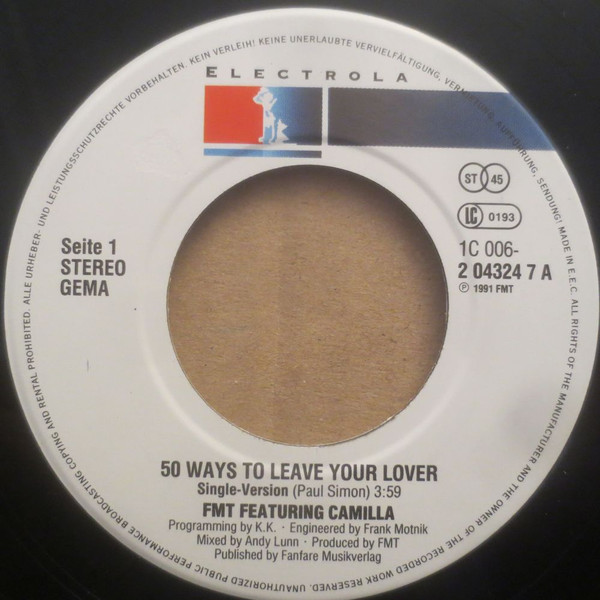 FMT Featuring Camilla Hüther - 50 Ways To Leave Your Lover | Electrola (1C 006-2 04324 7) - 3